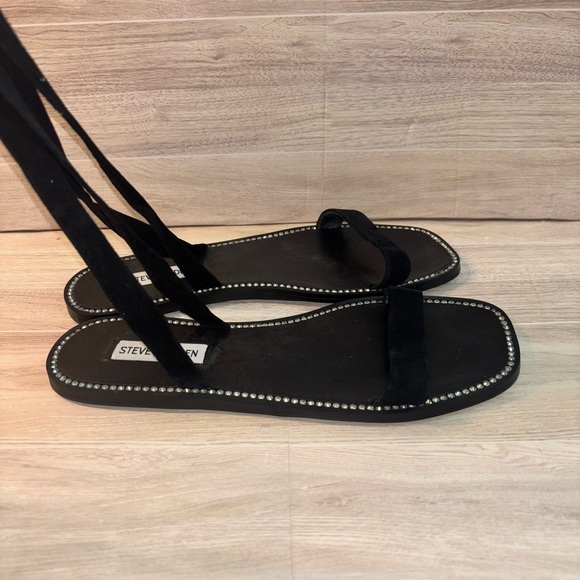 Steve Madden Roza Ankle Tie Flat Sandal with Rhinestone Accents - Picture 3 of 6